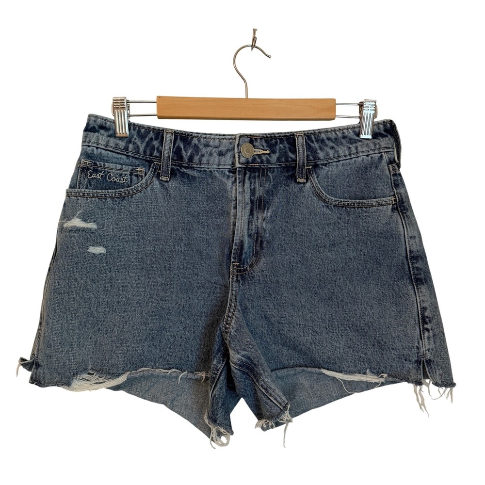 Hollister High-Rise Relaxed Denim Shorts Size 6 W28 Embroidered Sea Shells 6 W28